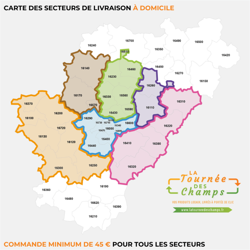 La tournee des champs carte secteurs livraison produits locaux charente